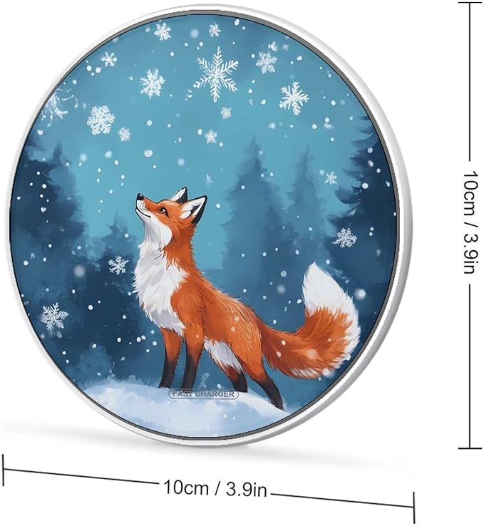 Red Fox Snowy Wireless Charger Anti-Slip Wireless Charging Pad Slim Charger Mat for Men Women