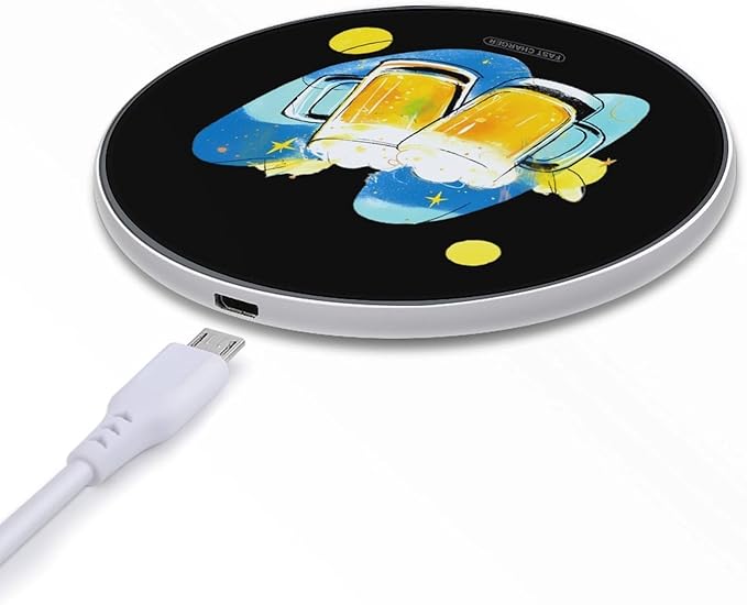 Beer Mugs Drinking Fast Portable Charger 10W Funny Graphic Phone Charging Pad with USB Cable