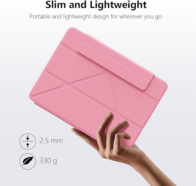 Case for iPad Air 13(M3 2025/M2 2024)&ampiPad Pro 12.9 (6th5th4th3rd Gen)Powerful Magnetic AttachmentSlim Trifold Stand CaseAuto Wake/SleepDurable Protection（Pink）