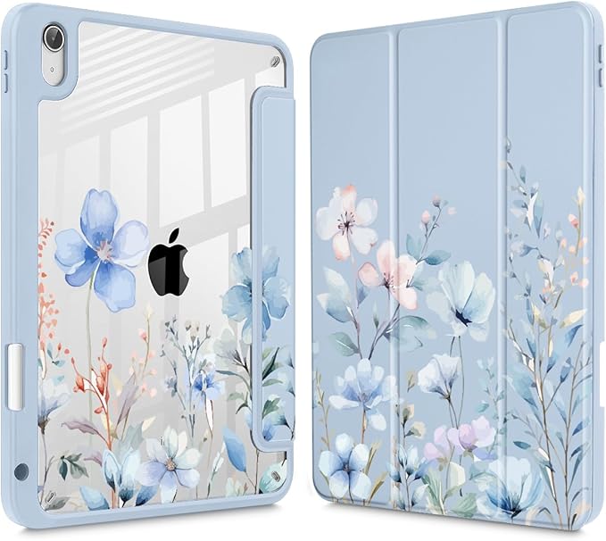 May Chen for iPad (A16) 11th Generation Case 11 Inch 2025 iPad 10th Gen Case 2022 10.9 inch Built-in Pencil Holder with Shockproof Cover Clear Transparent Back Shell Auto Wake/Sleep Wild Flowers