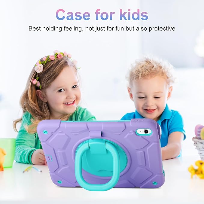for iPad (A16) 11th Generation case 11''(2025)/10th Generation case 10.9''(2022)360°Rotatable Stand with [Pencil Holder&ampShoulder Strap] Heavy Duty Shockproof Case (Light Purple+Mint Green)