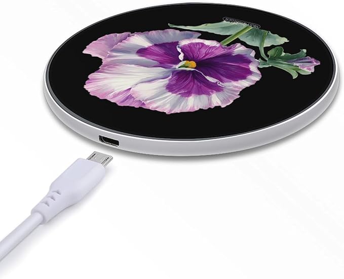Pansy Purple White Fast Portable Charger 10W Funny Graphic Phone Charging Pad with USB Cable