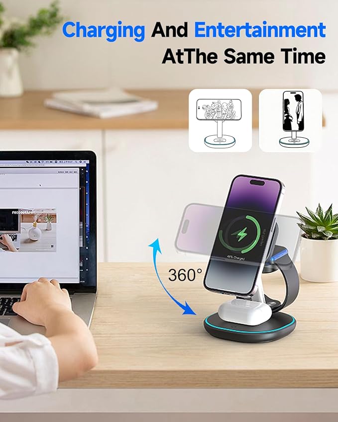 3 in 1 Wireless Charging Station for Apple MagSafe Charger 15W Fast Magnetic Phone Charger with Breathing Light for Magsafe Charger Stand for iPhone 17 16 15 14 13 12 Apple Watch AirPods Gifts