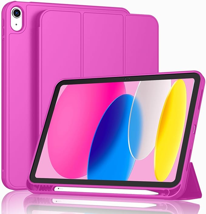 Case for iPad (A16) 11 Inch 2025/iPad 10th Generation 10.9 Inch 2022 Slim Trifold Stand Protective Cover with Pencil Holder and Soft TPU BackSupport Auto Sleep/Wake (Deep Pink)