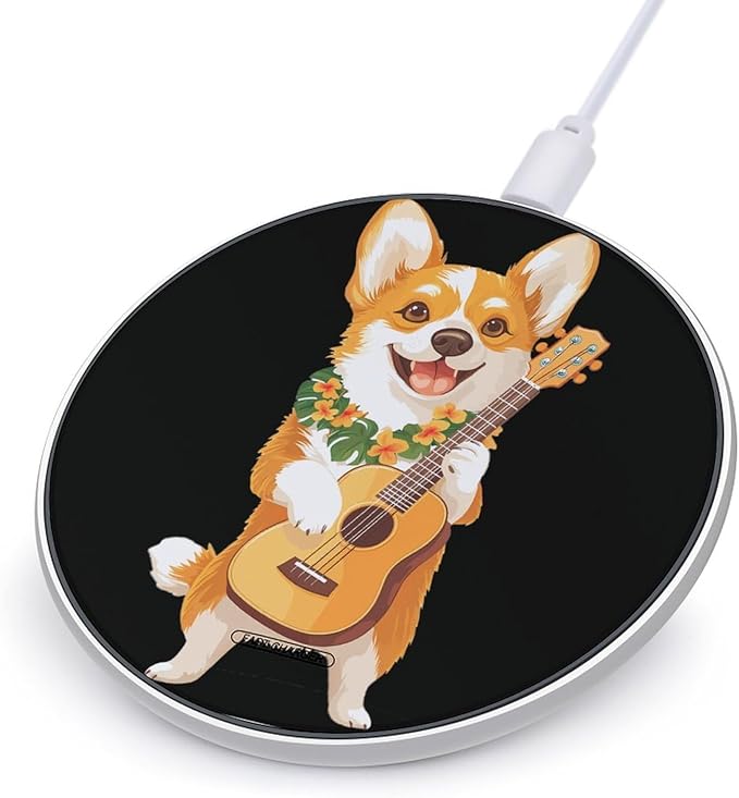 Corgi Dog Playing Ukulele Guitar Phone Charger Magnetic Charging Pad Anti-Slip with USB Cable