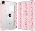May Chen for iPad Pro 11 inch M2 4th Generation 2022 iPad Pro 11 3rd/2nd/1st Gen Built-in Pencil Holder with Shockproof Cover Clear Transparent Back Shell Auto Wake/Sleep Bow &amp Rose Flower