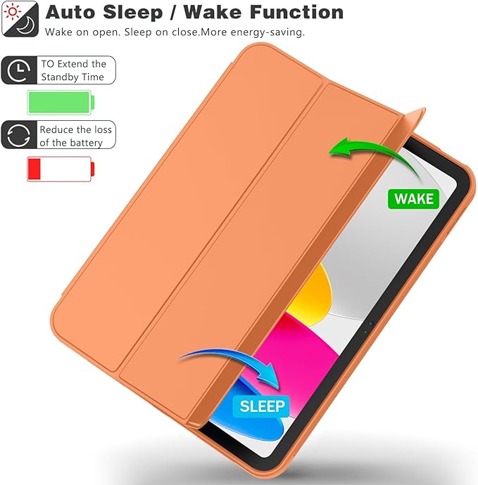 Case for iPad (A16) 11 Inch 2025/iPad 10th Generation 10.9 Inch 2022 Slim Trifold Stand Protective Cover with Pencil Holder and Soft TPU BackSupport Auto Sleep/Wake (New Orange)