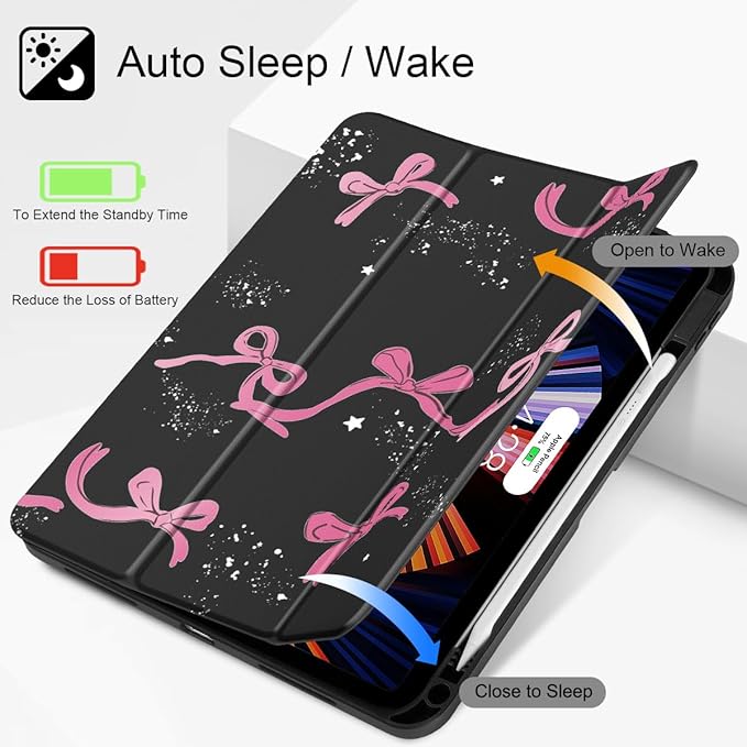 Tuiklol Case for iPad 11 inch (A16 Chip) 2025 Generation 11th / iPad 10.9 inch 2022 10th Gen Buit in Pencil Holder with Shockproof Cover Clear Transparent Back Shell Auto Wake/Sleep Bow