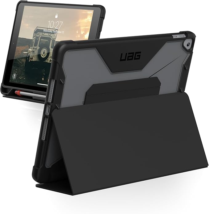 URBAN ARMOR GEAR UAG Designed for iPad 10.2 Case iPad 9th Generation 2021 iPad 8th Generation 2020 Black/Ice Rugged Clear Multi-Angle Viewing Folio Stand with Pencil Holder Plyo Protective Cover