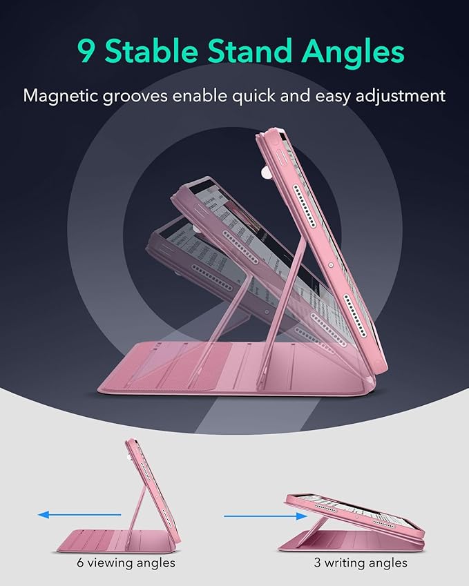 ESR for iPad Pro 13 Inch Case (M5/M4) 2025/2024 Rotating Case with Removable Magnetic Cover Adjustable Portrait/Landscape Stand 9 Standing Angles Shift Series Pink