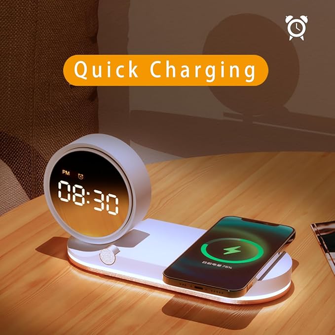 3 in1 mutifunction Mobile Wireless Charger with Digital Clocks and Night Lights fit for All Series Mobile That Support Wireless