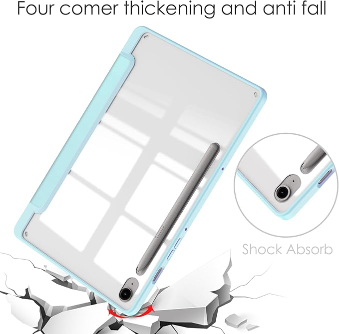 for Samsung Galaxy Tab S10 Lite/ S10 FE/ S9 FE 10.9 Inch Tri-Fold Smart Tablet Case with Pen Holder Shockproof Protective Cover W Transparent Back Shell Auto Wake/SleepSky Blue