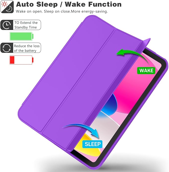 Case for iPad (A16) 11 Inch 2025/iPad 10th Generation 10.9 Inch 2022 Slim Trifold Stand Protective Cover with Pencil Holder and Soft TPU BackSupport Auto Sleep/Wake (Grape Purple)