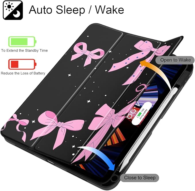 May Chen for iPad (A16) 11th Generation Case 11 Inch 2025 iPad 10th Gen Case 2022 10.9 inch Built-in Pencil Holder with Shockproof Cover Clear Transparent Back Shell Auto Wake/Sleep Black Cute Bows