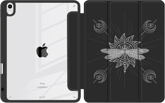 Batianda Hybrid Case for iPad Air 2022 (5th Generation M1 Chip) / iPad Air 4th 2020 10.9 inch [Built-in Pencil Holder] Shockproof Cover with Clear Back Shell TPU BumperSun Dragonfly