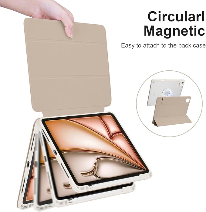 Case for iPad Air 11 M4/M3/M2 2026/2025/2024 iPad Air 10.95th/4th 2022/2020 iPad Pro 11 4th/3rd/2nd 2022/2021/2020 with Pencil Holder Vertical Stand Detachable Magnetic Oat Coffee+White