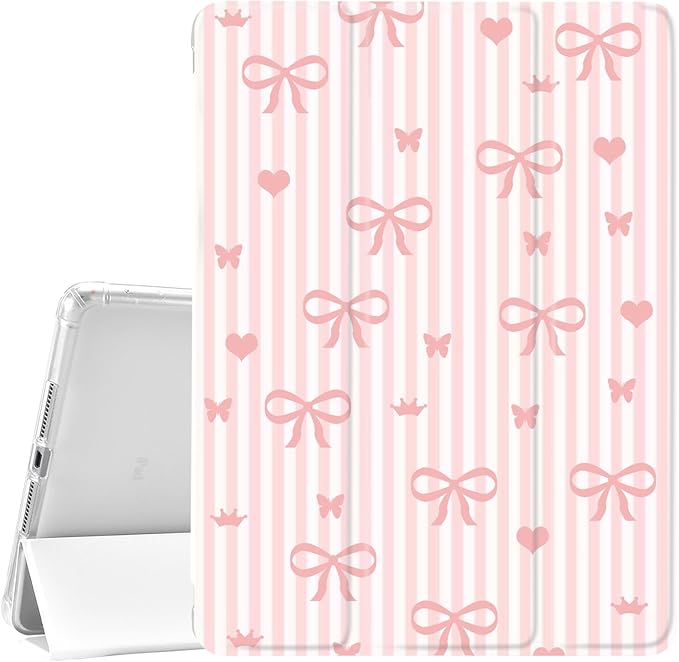 JOYLAND White Pad Case for iPad 5th/6th Generation 9.7 inchwith Pencil Holder-Auto Wake/Sleep-Bow&ampLove Pattern Anti-Scratch Shockproof Premium Folio Stand Case for iPad Air 2