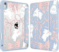Case for iPad (A16) 11th Gen 11 Inch 2025 iPad 10th Gen 10.9 inch 2022 with Pencil Holder Slim Printed Stand Protective Cover with Hard PC Translucent Back Shell Cover Bunny Bows