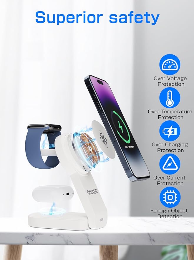 3 in 1 Wireless Charging Station for Apple Wireless Charger 18W White Wireless Charger Stand iPhone Charging Station for iPhone 17 16 15 14 13Apple Watch Airpods Gifts for Men