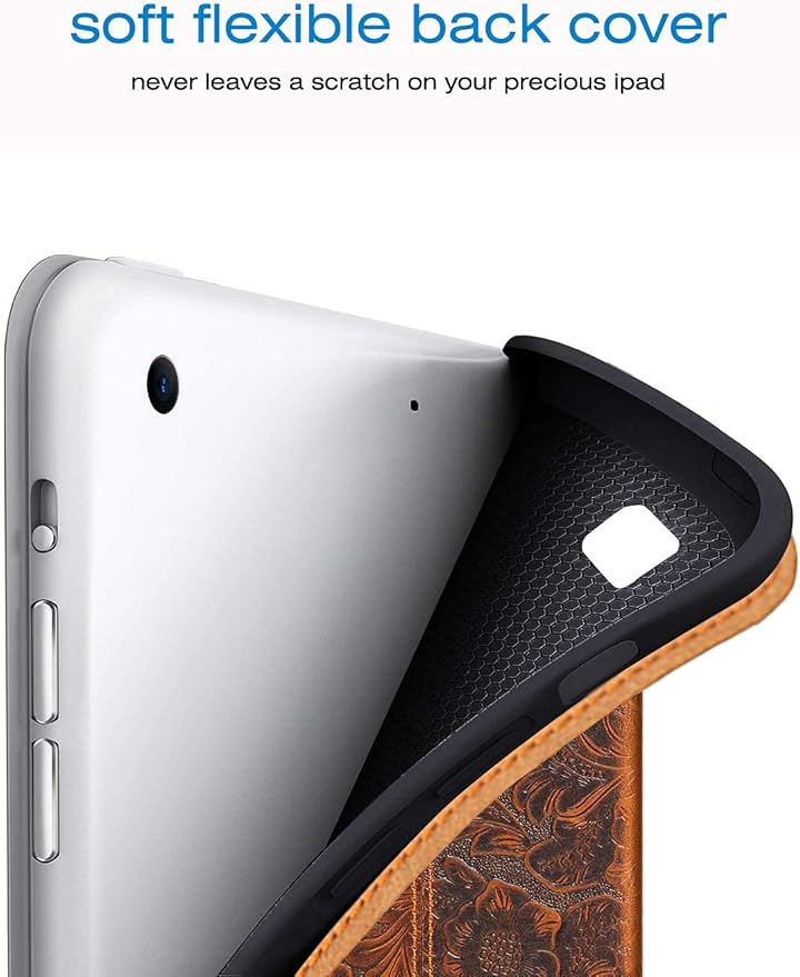 Gexmil Case for iPad 9.7 Inch 2018/2017 applies Cowhide Folio Cover for iPad 6th Gen / 5th Gen Genuine Leather case Also applies to iPad Air 2 / iPad Air (Pattern-Brown)