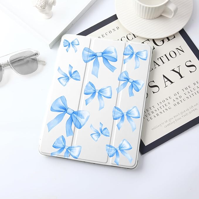 JOYLAND Light Blue Bow for iPad 7th/8th/9th Generation Case (2019/2020/2021) 10.2 inchWith Pencil Holder-Premium Shockproof Case with Soft TPU Back Cover &amp Auto Sleep/WakeWhite