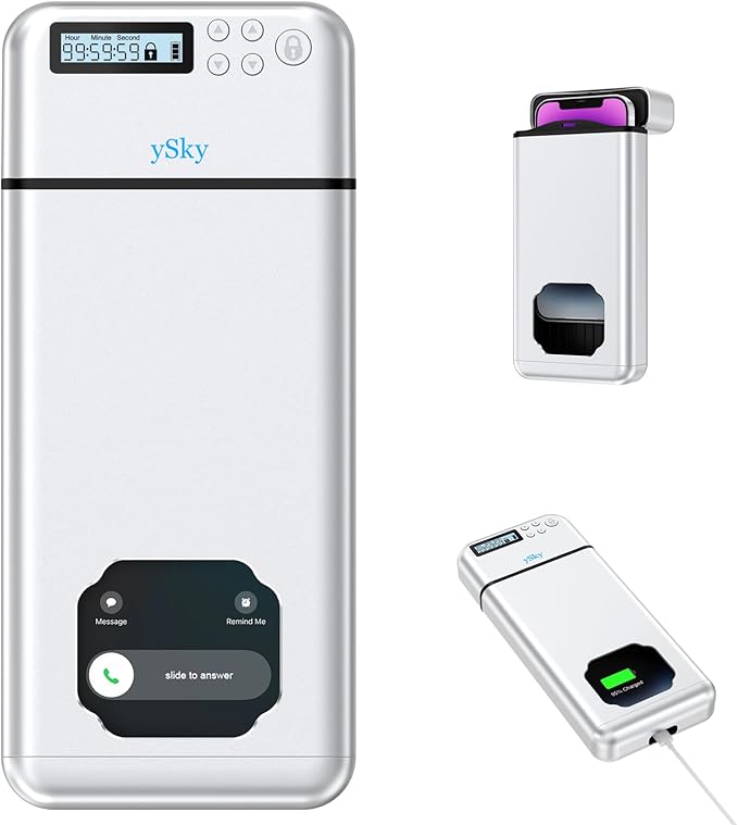 ySky Metal Phone Lock Box with TimerPortable Timed Phone Lock Box for iPhone and Android Phones Self-Control Timer Phone Locker to Help KidsStudents Adults Focus Back Phone Jail Box