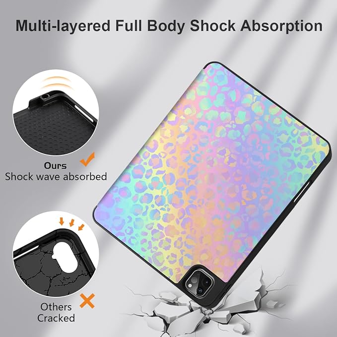 DONGKE Case for 2022/2021/2020/2018 iPad Pro 11 inch Gen 4/3/2/1 - Slim Protective Case - Built in Pencil Holder Support Charging - Trifold Stand &amp Sleep/Wake Cover - Colorful Leopard