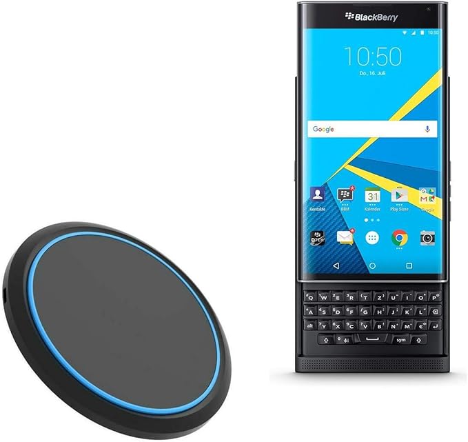 BoxWave Charger Compatible with BlackBerry Priv - SwiftCharge PowerDisc Wireless Charger (15W) with Wireless Chargers That Require QC3.0 minicube Qi Wireless 15W Circular Desktop Charger - Jet Black