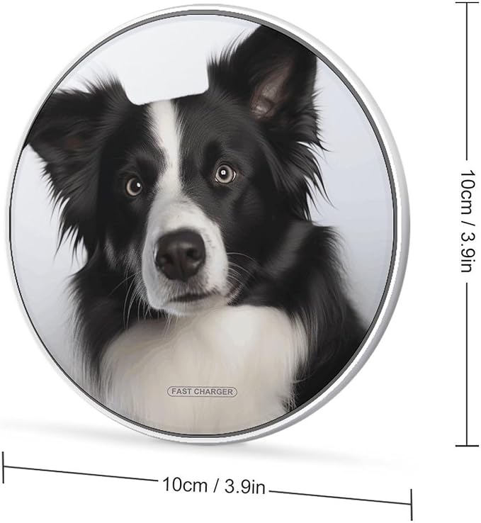 Border Collie Wireless Charger Fast Wireless Charging Pad with USB Cable 10W Anti-Slip Magnetic Wireless Charger Portable Slim Charger Puck Travel Charging Station