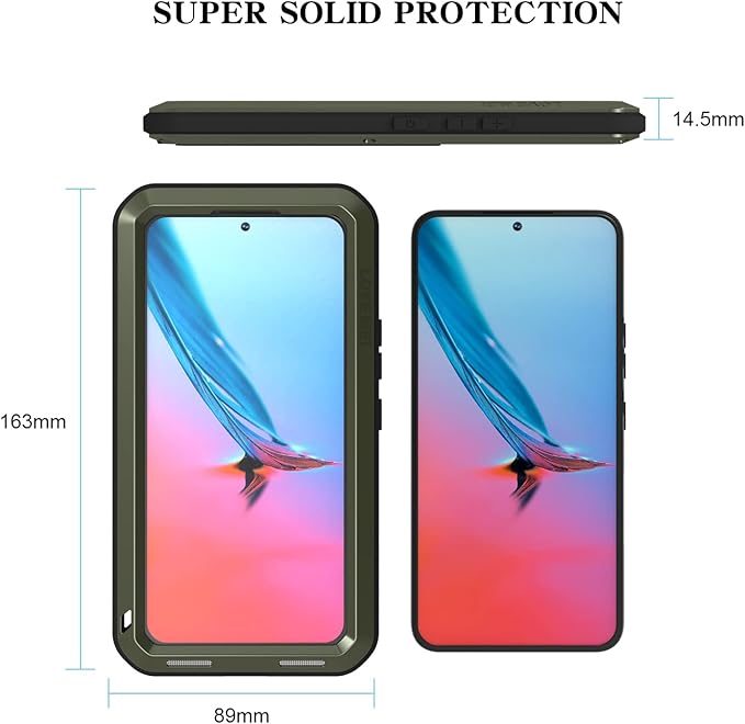 LOVE MEI Military Rugged Case for Samsung Galaxy S22 with Tempered Glass Screen Protector Shockproof Dustproof Scratch Proof Hybrid Metal and Silicone Gel Heavy Duty Full Body Cover Green