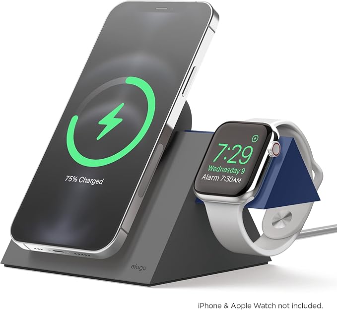 elago Charging Station Compatible with iPhone 17/16/15/14/13/12 Series Compatible with MagSafe Compatible with Apple Watch Series - Chargers are NOT Included [Dark Grey/Jean Indigo]
