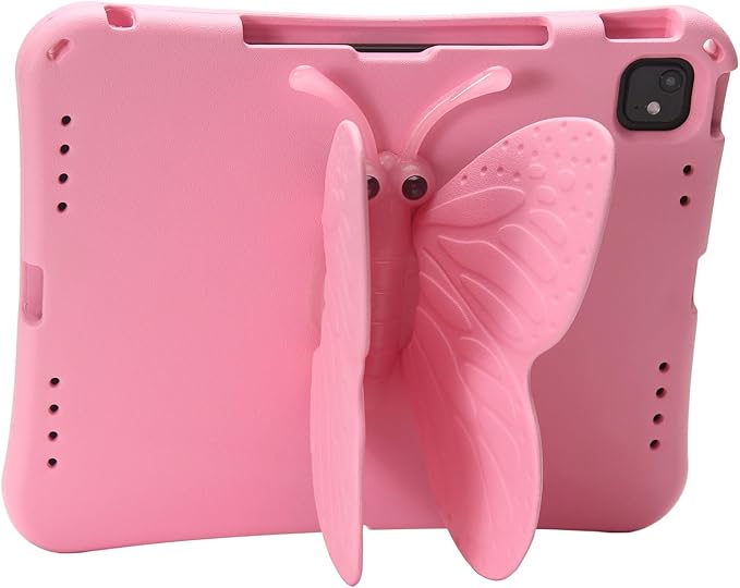 Butterfly Kids Case for iPad Air 13 Inch M3/M2 (2025/2024) iPad Pro 13 M5/M4 (2025/2024) iPad Pro 12.9 (2022/2021/2020/2018) 3D Cartoon EVA Foam Shockproof Stand Cover for Girls - Pink