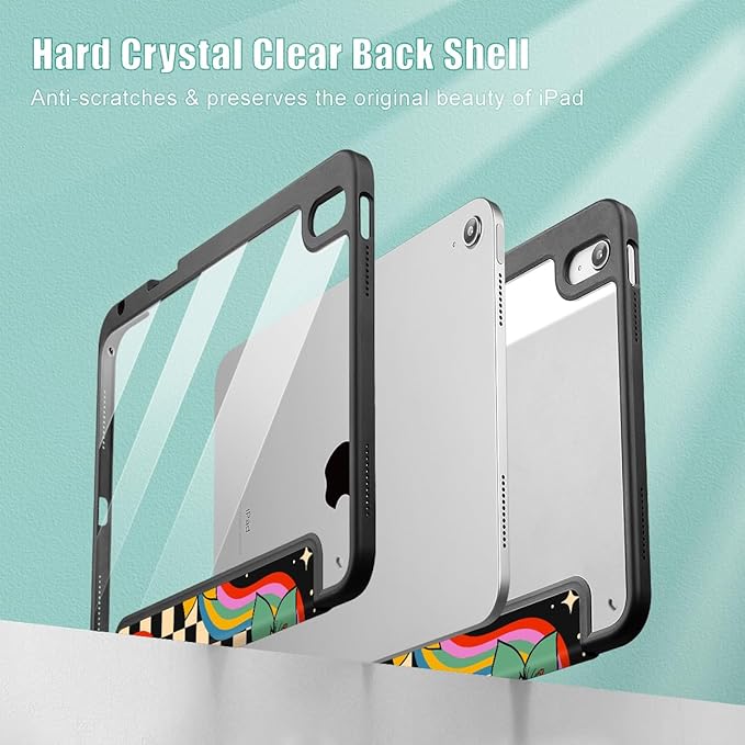 Tuiklol Case for iPad 11 inch (A16 Chip) 2025 Gen 11th / iPad 10.9 inch 2022 10th Gen Buit in Pencil Holder with Shockproof Cover Clear Transparent Back Shell Auto Wake/SleepFlowers &amp Eyes