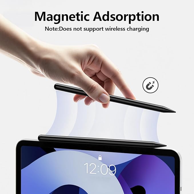 Stylus Pen for iPad 6th-11th Generation-2X Fast Charge Active Pencil Compatible with 2018-2026 Apple iPad Pro 11/12.9/M4 iPad Air 3/4/5/M2/M3/M4iPad mini 5/6/7 Gen-Black