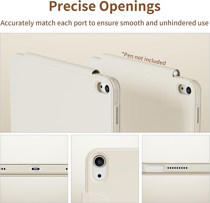 KENKE Case for iPad Air 11-Inch M4/M3/M2 (2026/2025/2024) iPad Air 10.9-Inch 5th/4th Generation(2022/2020) with Pencil Holder 3+Y-Stand Magnetic Removable 360° Rotating Clear Back Cover White Cream