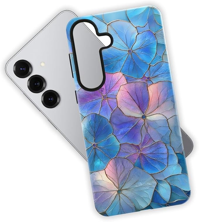 Blue Hydrangea Floral Stained Glass Aesthetic