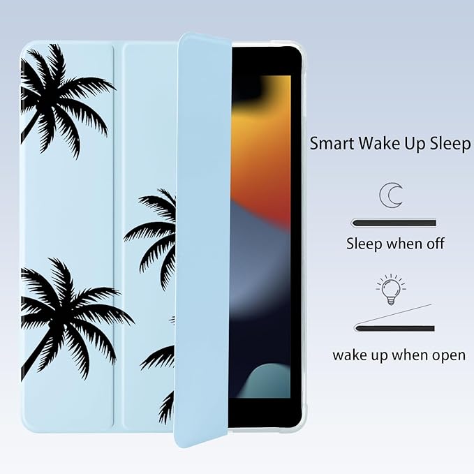 Black Palm Tree for iPad Pro 12.9 Inch Case 5th/6th Generation 2022/2021/2020 with Pencil Holder Auto Sleep/Wake Blue Leather Soft TPU Back Cover