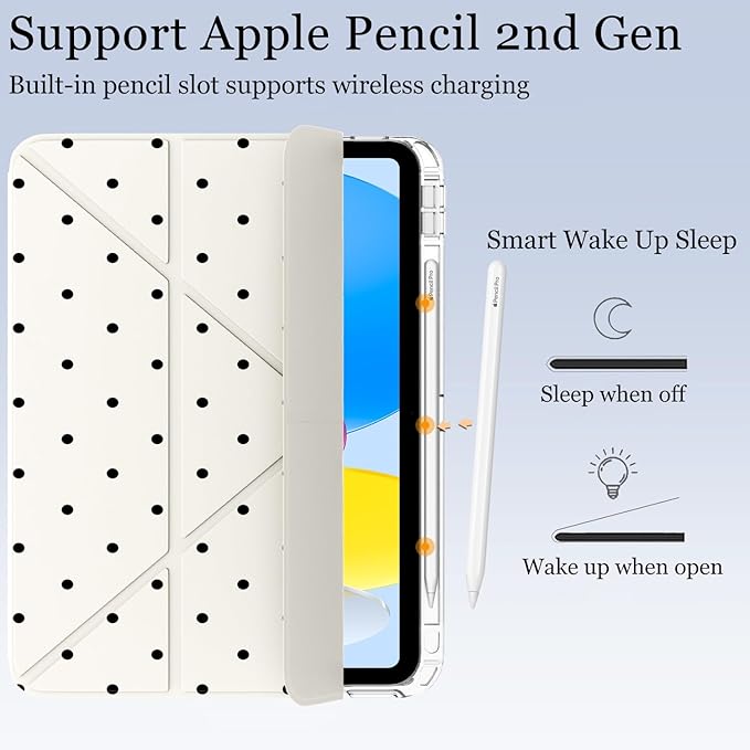 Cute Kawaii Polka Dot for iPad (A16) 11th/10th Generation Case 11 Inch/10.9 Inch 2025/2022 with Pencil Holder Auto Sleep/Wake White Leather Acrylic Back Detachable Cover