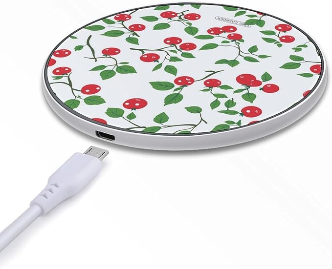 Cranberry Leaves Phone Charger Magnetic Charging Pad Anti-Slip with USB Cable