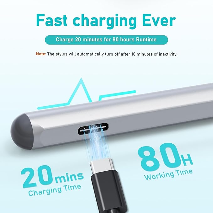 Stylus Pen for HP Envy X360 Pavilion X360 Specter X360 Spectre X2 Envy X2 Rechargeable MPP 2.0 Tilt Active Pen with 4096 Pressure Sensitivity Palm Rejection Tpye-c Charge Sliver