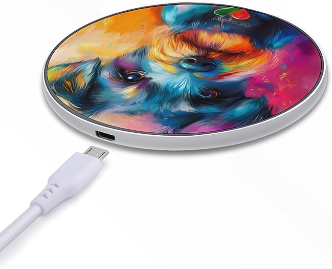 Cute Pet Schnauzer Dog Wireless Charger Anti-Slip Wireless Charging Pad Slim Charger Mat for Men Women