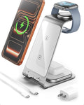 Intoval Aluminum 3 in 1 Wireless Charging Station for iPhone 17 16 15 14 13 12 11 Pro Max XR Wireless Charger for Apple Watch 11 10 9 8 7 Ultra SE 3 2 Phone Charger for AirPods 4 Pro 2 3 (Silver)