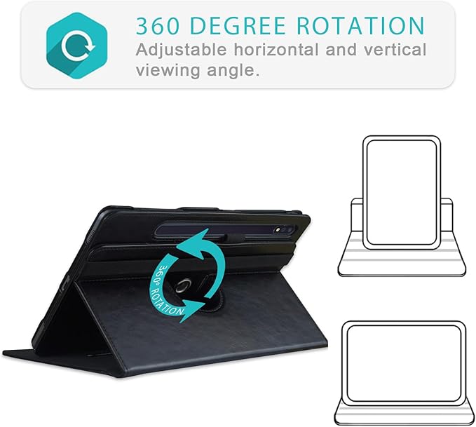 Case Compatible with Tablet Samsung Galaxy Tab S9 FE Plus S9 Plus S8 Plus S7 FE S7 Plus 12.4 InchCover 360° Rotating Stand PU Leather for Galaxy Tab S9 FE+ S9 + S8+ S7+12.4Black