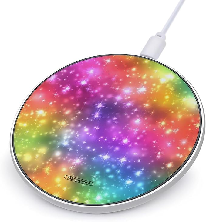 Colorful Fireworks Rainbow Stars Phone Charger Magnetic Charging Pad Anti-Slip with USB Cable