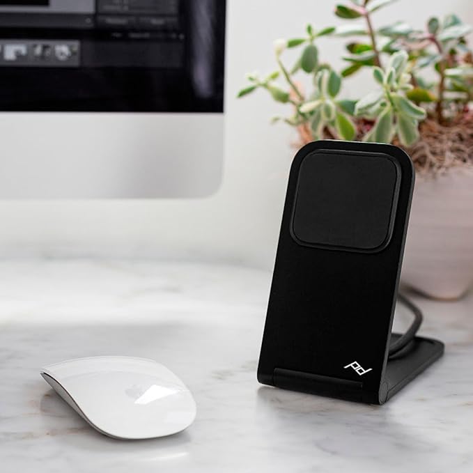 Peak Design Wireless Charging Stand Black Qi2 Charging Grippy Silicone Base Works with Peak Design Mobile Cases MagSafe Compatible for iPhone Samsung and Google Pixel Phones