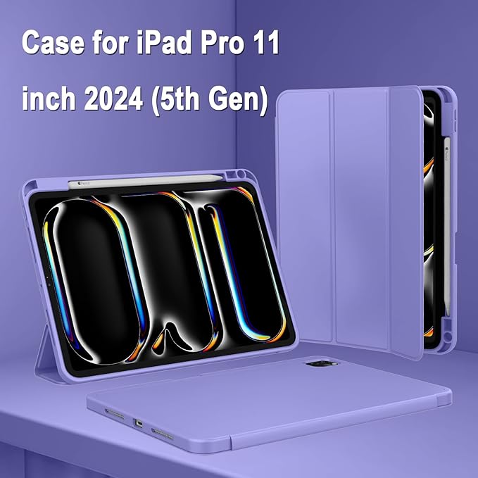 ZryXal iPad Pro 11 Inch Case (M5) 2025/ (M4) 2024 (Model: A2836/A2837/A3006) Trifold Stand Smart Cover with Pencil Holder and Soft TPU Back Auto Wake/Sleep (Slate Blue)