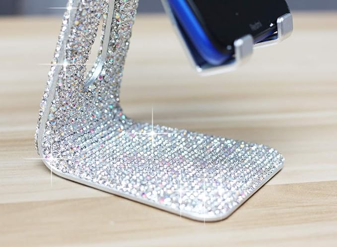 SZ Bling Rhinestone Crystal Adjustable Cell Phone Stand Phone Holder for Desk Phone Desktop Holder Stand Compatible with iPhone IPAD Samsung Smart (Silver)
