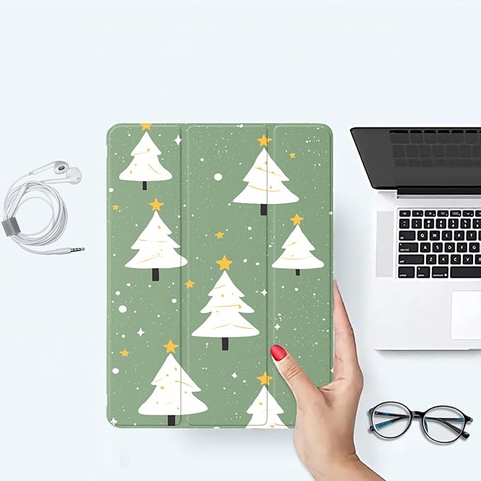 Cute Christmas Tree Case for iPad Air 13-inch (M3) 2025/ (M2) 2024Girly Protective CasePencil Holder &amp Clear Transparent Soft TPU Back &amp Trifold Smart Tablet Green Cover for Girls Women