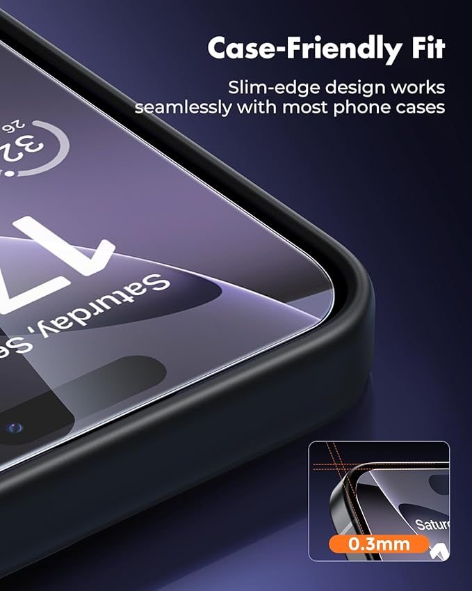 UNBREAKcable iPhone 16 Pro Screen Protector 3-Pack 3 Tempered Glass + 3 Camera Lens Protectors 9H Hardness HD Clarity Anti-Fingerprint Case Friendly 6.3 Inch