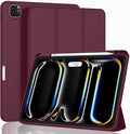 ZryXal New iPad Pro 13 Inch Case (M5) 2025 / (M4) 2024 with Pencil Holder Smart iPad Case [Support Pencil Pro and Pencil (USB-C)] Support Touch ID and Auto Wake/Sleep (Wine)